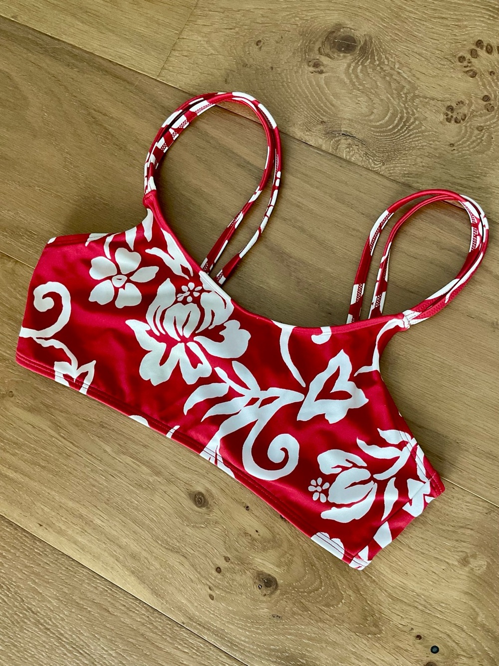 VTG Newport News Y2K Bikini Bra Top Swim Red Hibiscus Floral Hawaiian Sz 12 EUC - Picture 2 of 7
